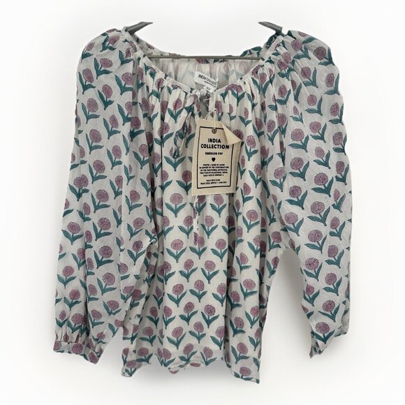 Emerson Fry Pink Floral Printed Peasant Top XS Cotton Blouse India Collection - Picture 1 of 4